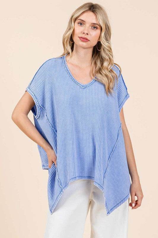 Mittoshop Mineral Wash Waffle Knit Pointed Hem Oversized Top - Shop Style & More | Fresh Looks, Everyday Deals & Free Shipping