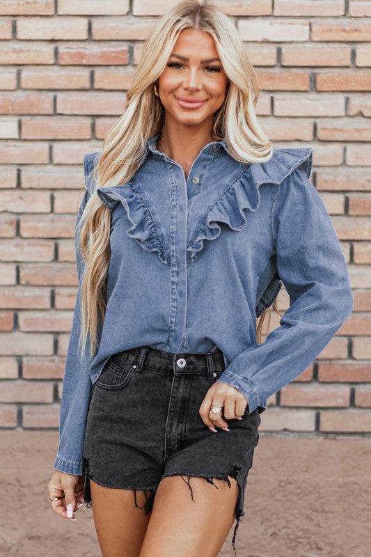 Trinity Denim Ruffled Casual Top - Shop Style & More | Fresh Looks, Everyday Deals & Free Shipping