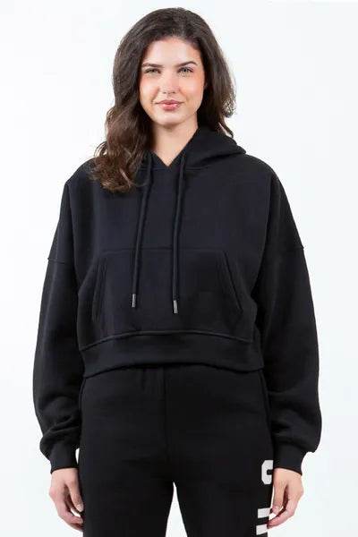 American Bazi Letter Graphic Long Sleeve Drawstring Cropped Hoodie - Shop Style & More | Fresh Looks, Everyday Deals & Free Shipping