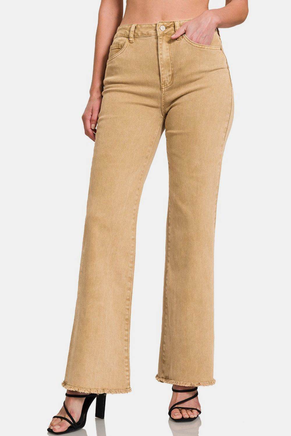Zenana Acid Washed Frayed Hem Bootcut Jeans - Shop Style & More | Fresh Looks, Everyday Deals & Free Shipping
