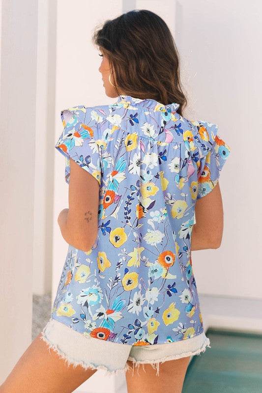 Aadhya Flutter Sleeve V Neck Floral Top - Shop Style & More | Fresh Looks, Everyday Deals & Free Shipping
