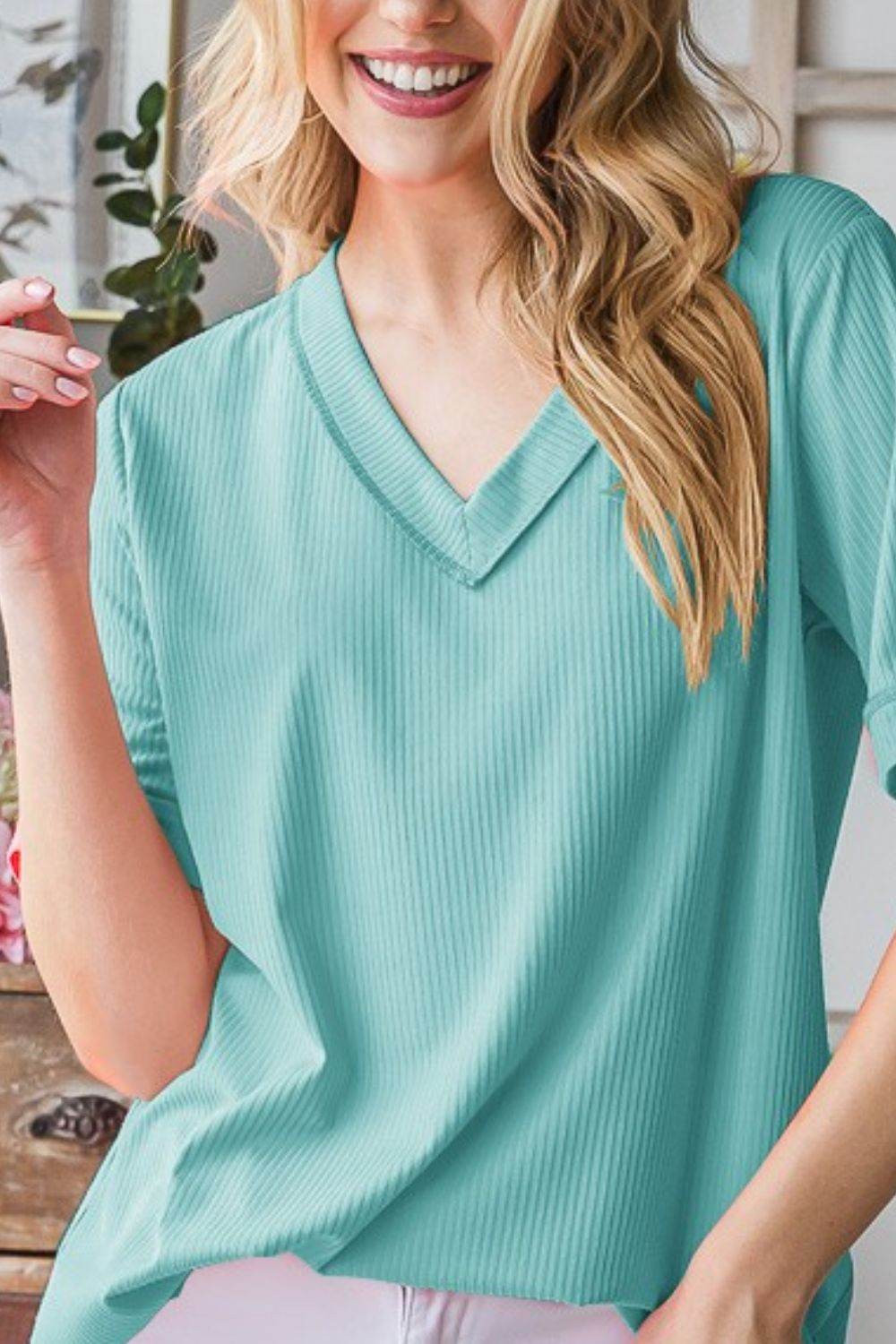 Heimish Full Size V-Neck Half Sleeve T-Shirt Plus Size - Shop Style & More | Fresh Looks, Everyday Deals & Free Shipping