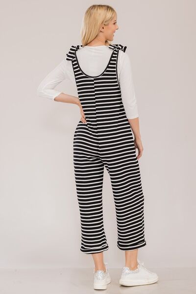 Celeste Full Size Striped Scoop Neck Overalls with Pockets Jumpsuits