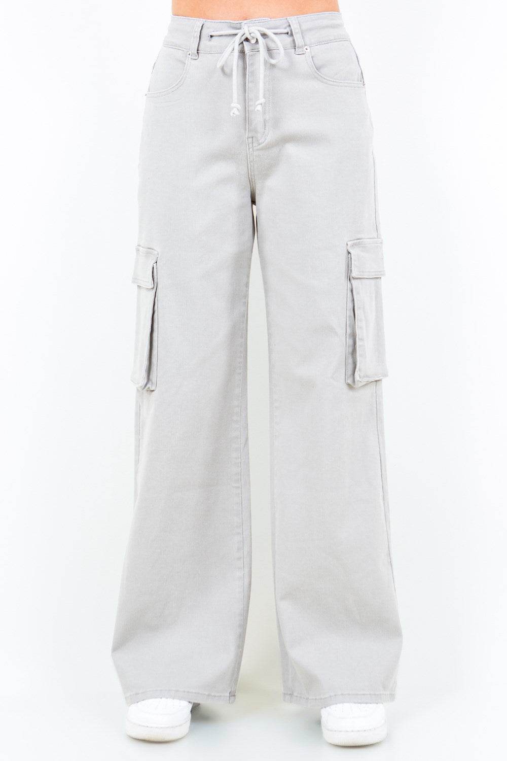 American Bazi Full Size Drawstring Wide Leg Cargo Pants Plus Size - Shop Style & More | Fresh Looks, Everyday Deals & Free Shipping