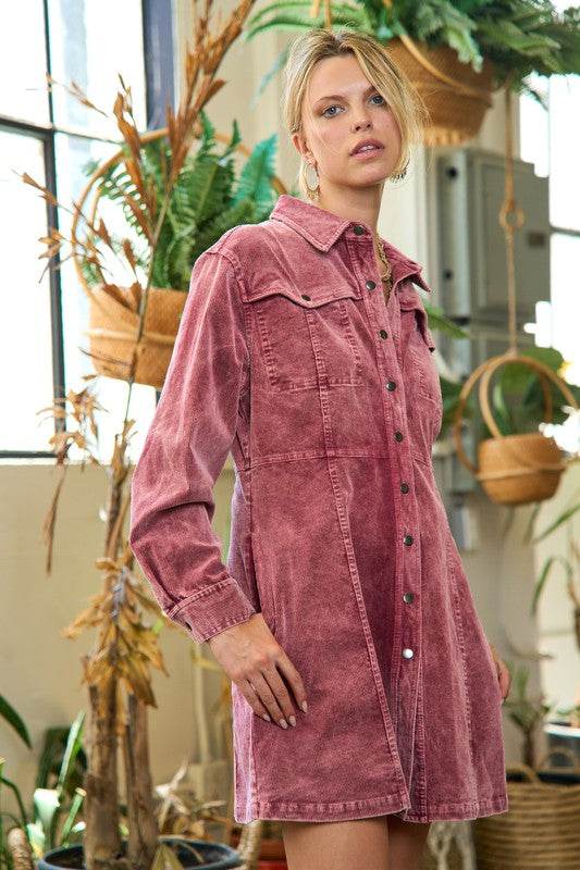 WASHED CORDUROY MINI DRESS JJD5006 - Shop Style & More | Fresh Looks, Everyday Deals & Free Shipping