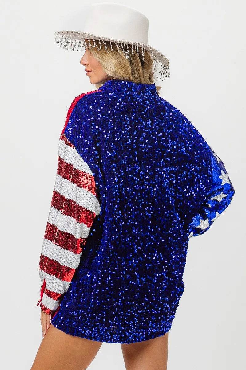 BiBi American Flag Sequin Snap Down Shirt - Shop Style & More | Fresh Looks, Everyday Deals & Free Shipping