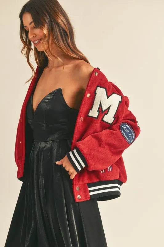 MABLE M Bomber Varsity Jacket with Patch Detail - Shop Style & More | Fresh Looks, Everyday Deals & Free Shipping