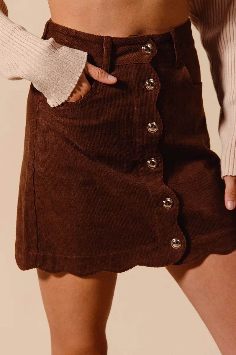SO ME Scallop Buttoned Front Corduroy Mini Skirt - Shop Style & More | Fresh Looks, Everyday Deals & Free Shipping
