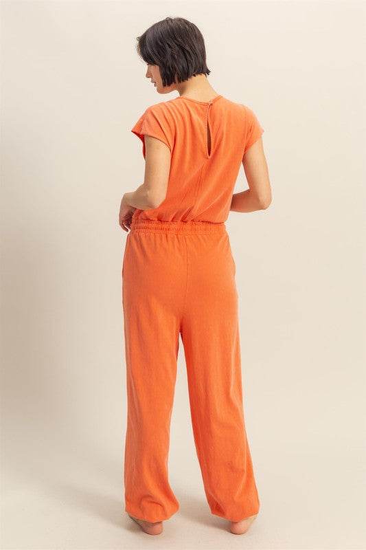 HYFVE Back Keyhole Round Neck Cap Sleeve Drawstring Jumpsuit - Shop Style & More | Fresh Looks, Everyday Deals & Free Shipping
