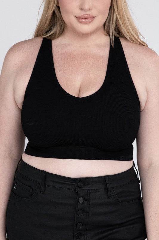 Plus Ribbed Cropped Racerback Tank Top - Shop Style & More | Fresh Looks, Everyday Deals & Free Shipping
