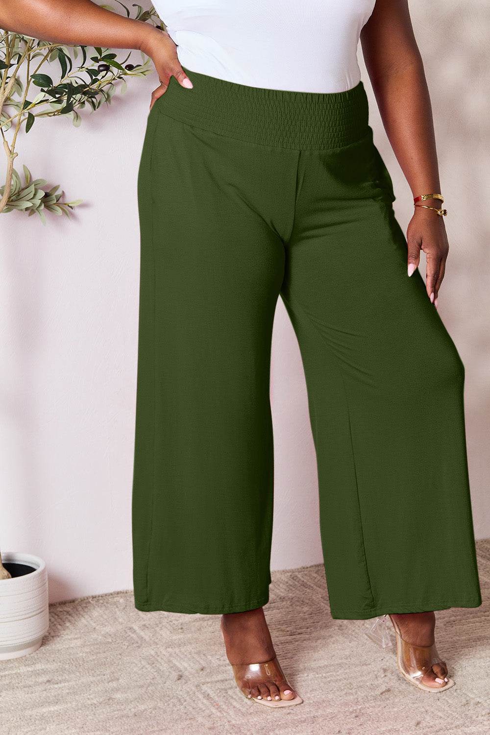Basic Bae Full Size Smocked Wide Waistband Wide Leg Pants - Shop Style & More | Fresh Looks, Everyday Deals & Free Shipping