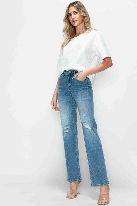 bytos Full Size Distressed High Rise Straight Jeans - Shop Style & More | Fresh Looks, Everyday Deals & Free Shipping