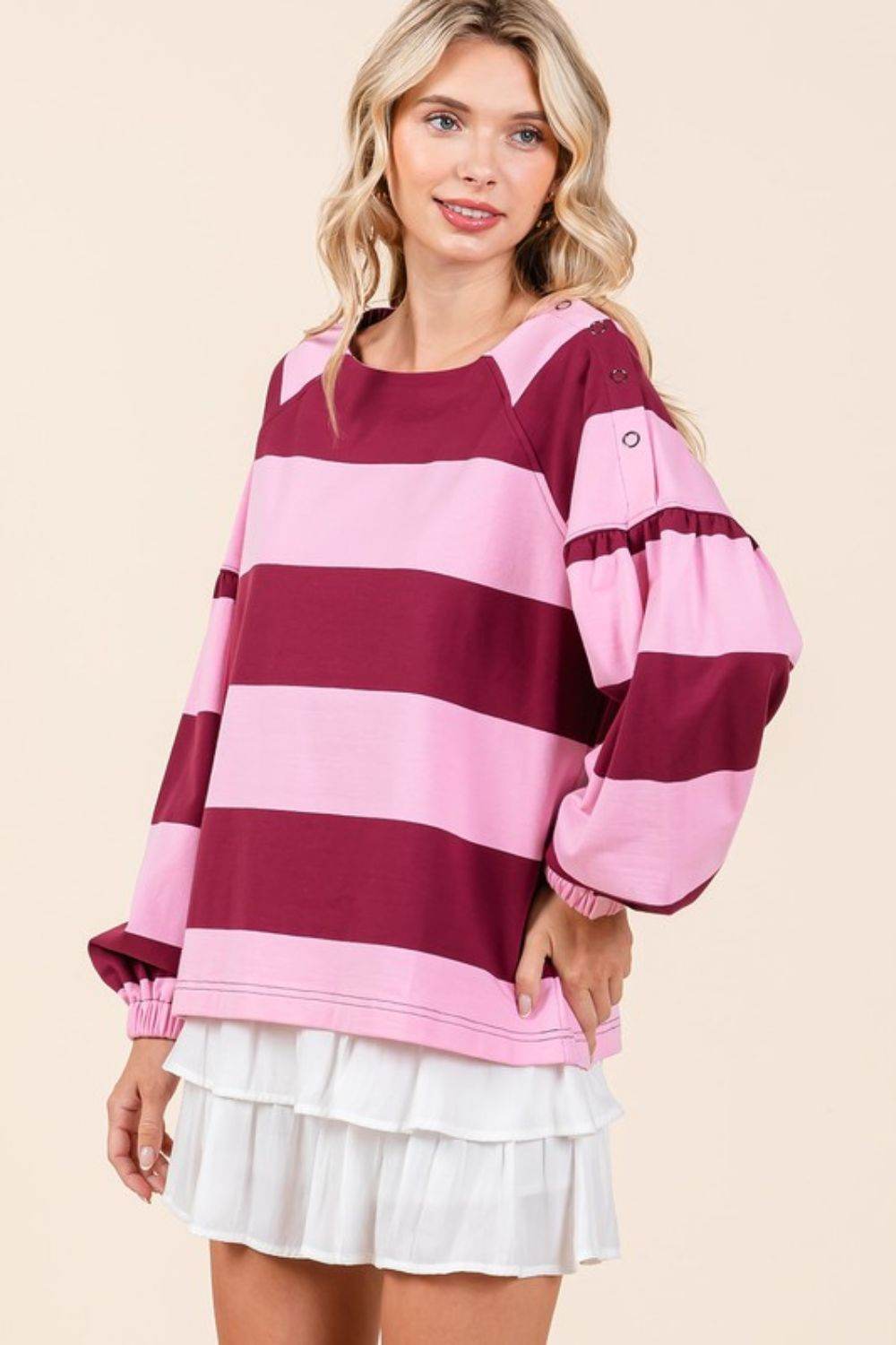 Mittoshop Striped Snap Shoulder Long Sleeve T-Shirt - Shop Style & More | Fresh Looks, Everyday Deals & Free Shipping