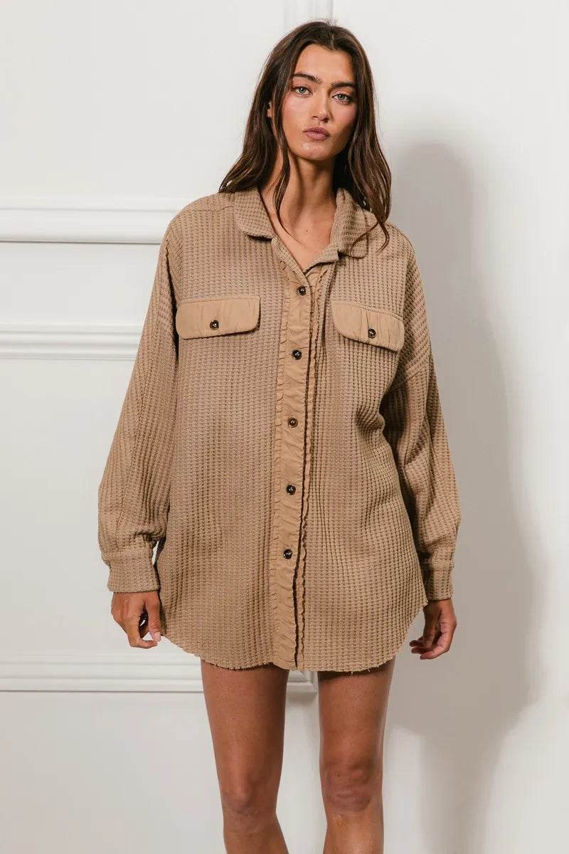 BiBi Heavy Waffle Oversized Shacket - Shop Style & More | Fresh Looks, Everyday Deals & Free Shipping