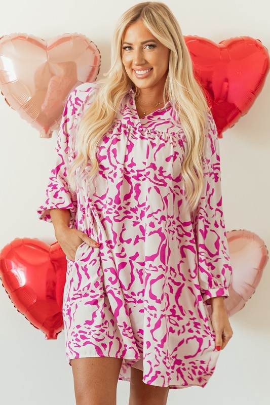 Pink Leopard Print Loose Fit Babydoll Mini Dress - Shop Style & More | Fresh Looks, Everyday Deals & Free Shipping