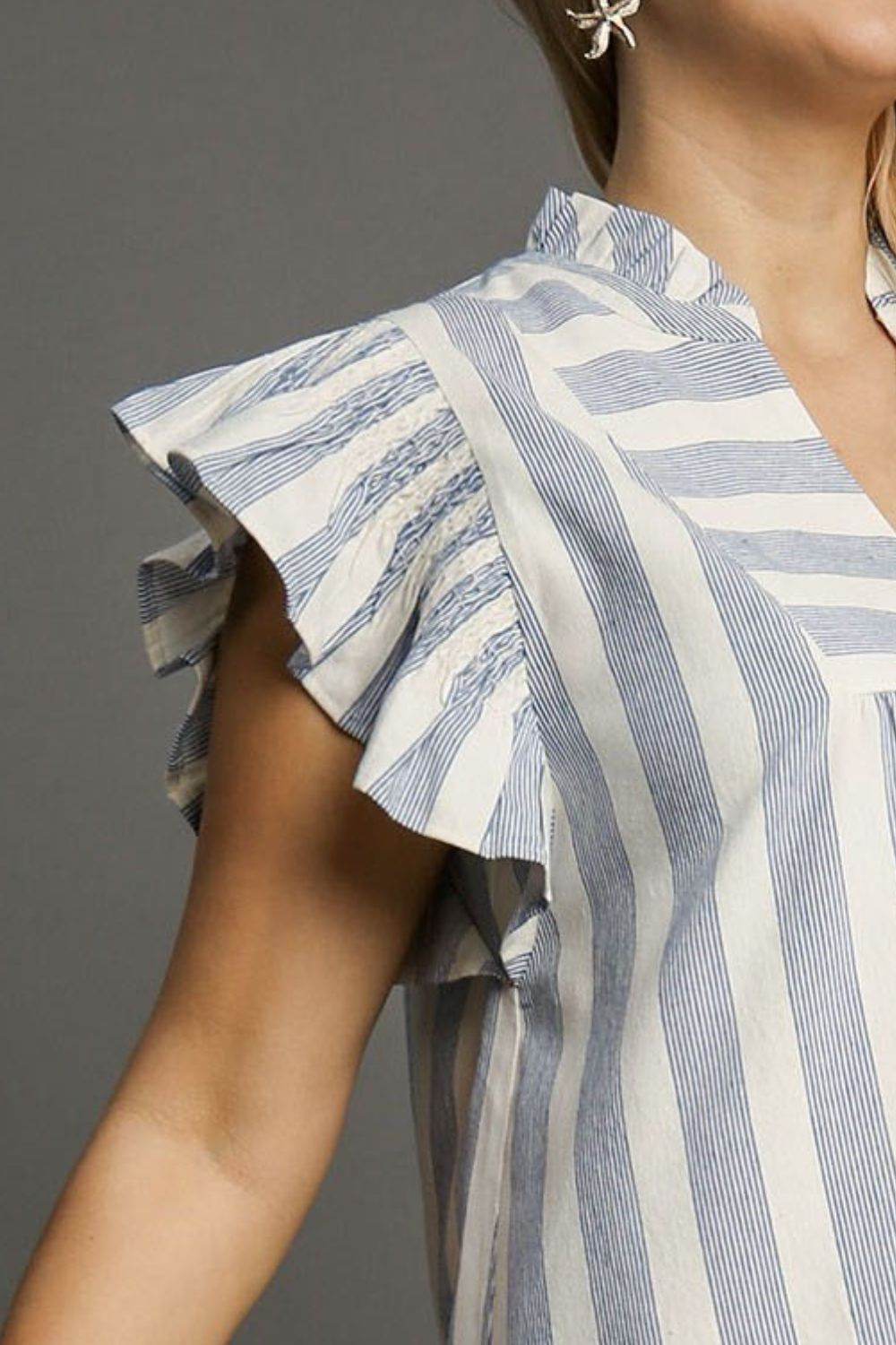 Umgee Full Size Striped Notched Ruffled Cap Sleeve Mini Dress Plus Size - Shop Style & More | Fresh Looks, Everyday Deals & Free Shipping