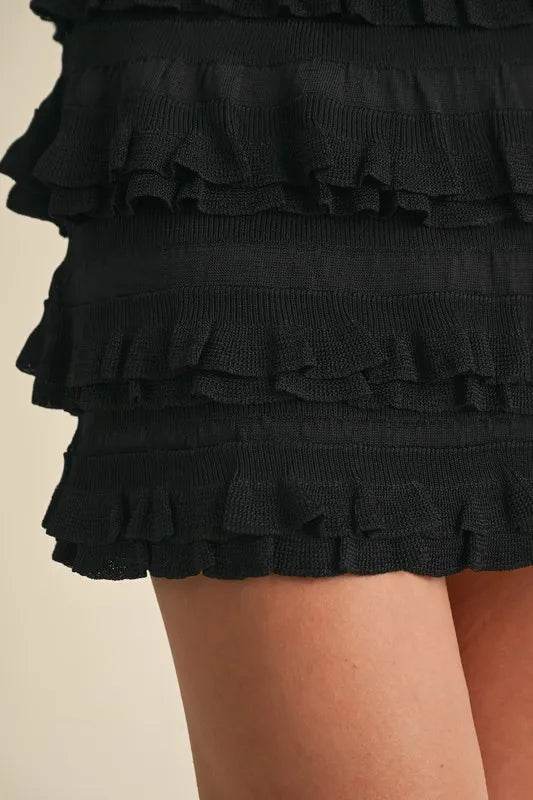 MABLE Ruffled Detail High Waist Knit Mini Skirt - Shop Style & More | Fresh Looks, Everyday Deals & Free Shipping