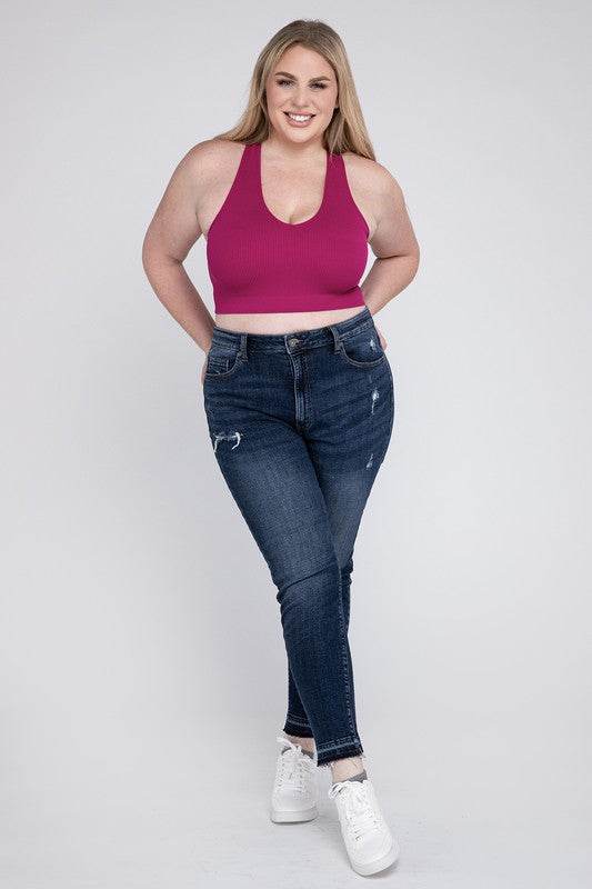 Plus Ribbed Cropped Racerback Tank Top - Shop Style & More | Fresh Looks, Everyday Deals & Free Shipping
