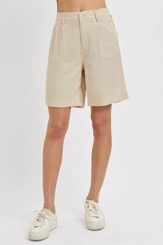 RISEN High Rise Pleated Front Shorts - Shop Style & More | Fresh Looks, Everyday Deals & Free Shipping