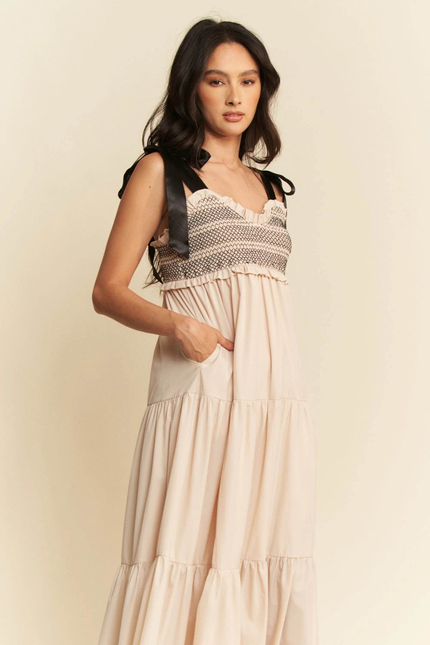 Davi & Dani Multi Contrast Smocked Bodice Straps Maxi Dress - Shop Style & More | Fresh Looks, Everyday Deals & Free Shipping