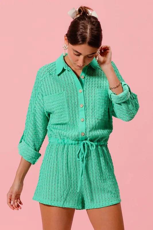 SO ME Textured Knit Button Front Romper - Shop Style & More | Fresh Looks, Everyday Deals & Free Shipping