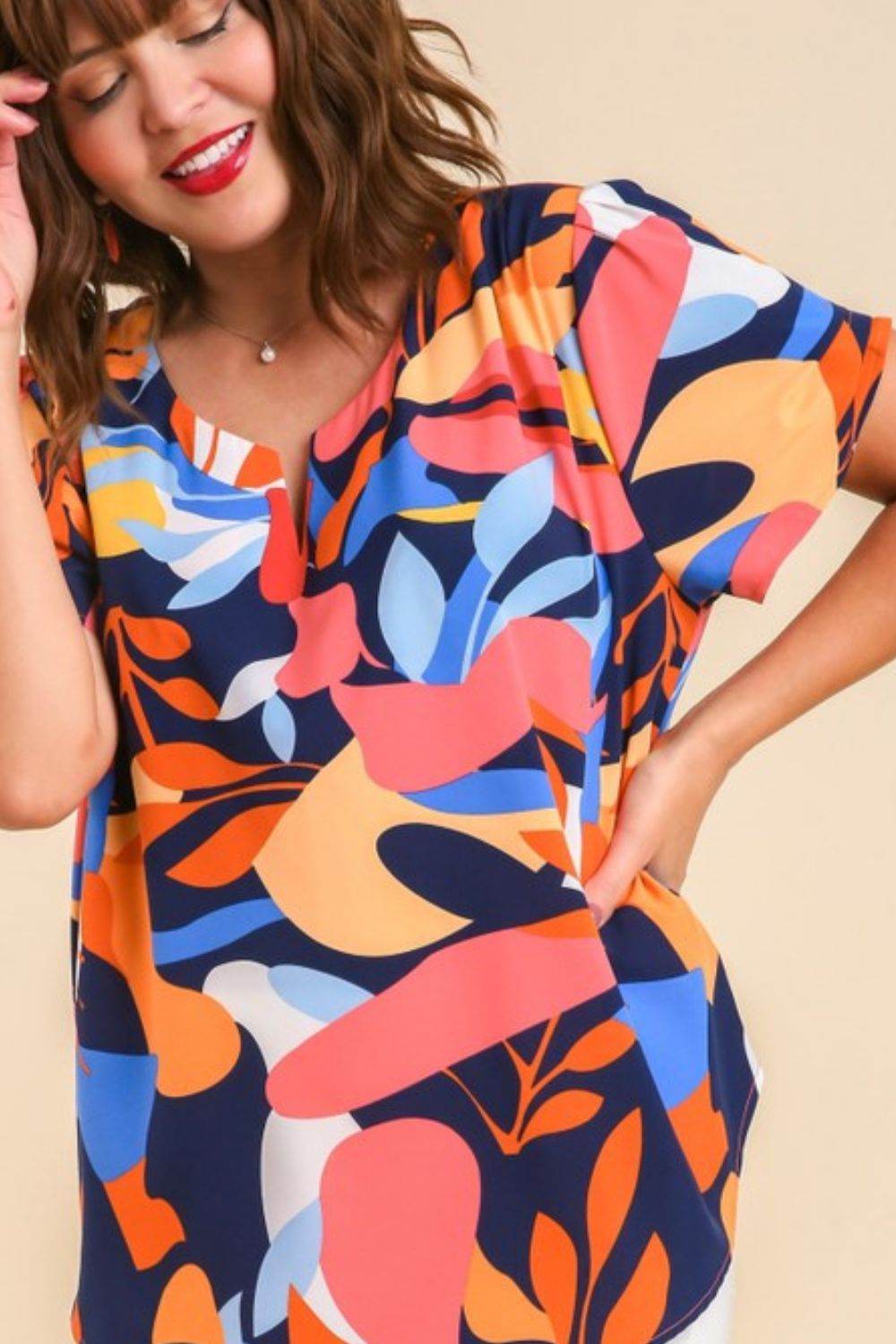 Umgee Full Size Short Sleeved Abstract Print Top Plus Size - Shop Style & More | Fresh Looks, Everyday Deals & Free Shipping