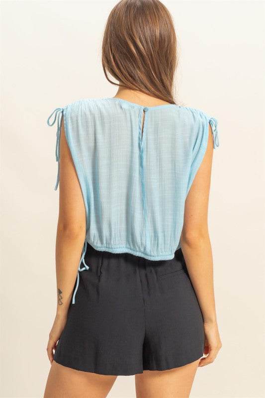 HYFVE Bubble Hem Side Tie Detail Round Neck Sleeveless Blouse - Shop Style & More | Fresh Looks, Everyday Deals & Free Shipping