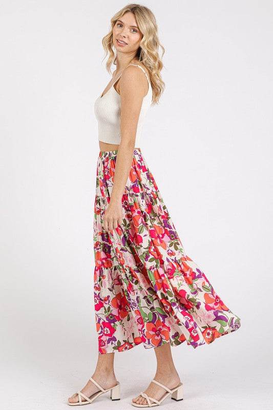 Mittoshop Flower Print Elastic Waist Tiered Skirt - Shop Style & More | Fresh Looks, Everyday Deals & Free Shipping