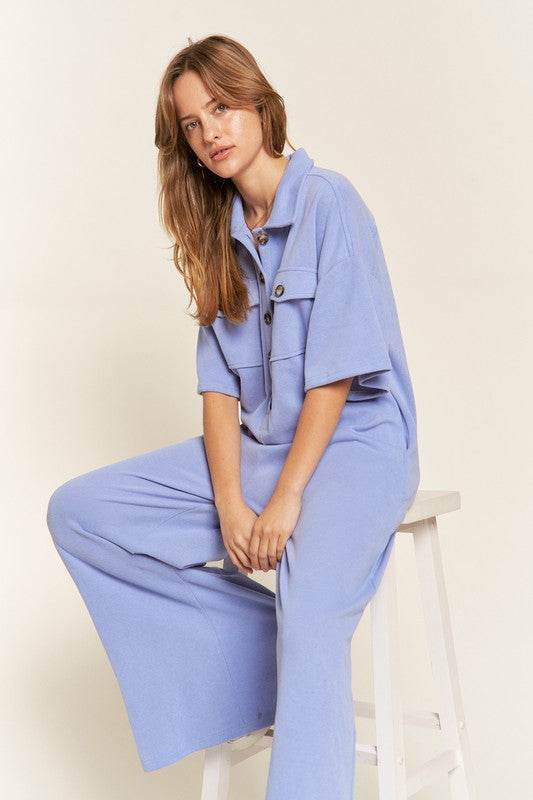 Basic Collar Shirt Wide leg Jumpsuit - Shop Style & More | Fresh Looks, Everyday Deals & Free Shipping