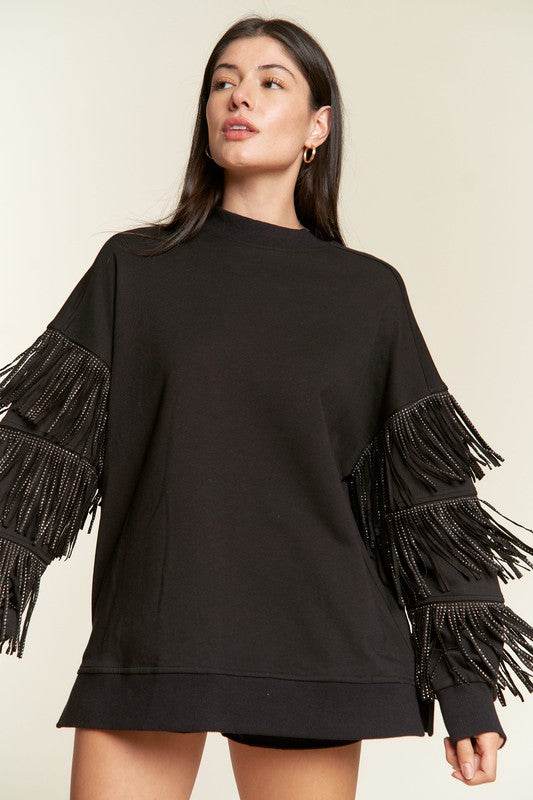 Silver studded fringe sleeve top PLUS JJT5009P - Shop Style & More | Fresh Looks, Everyday Deals & Free Shipping