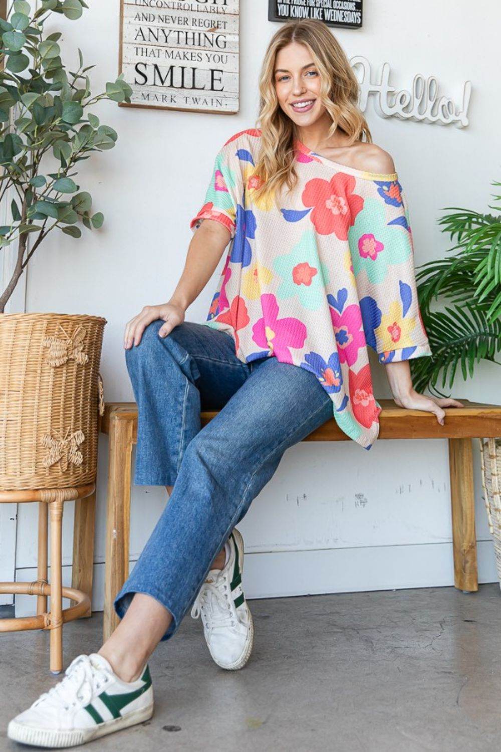 HOPELY Floral Waffle Oversize T-Shirt - Shop Style & More | Fresh Looks, Everyday Deals & Free Shipping