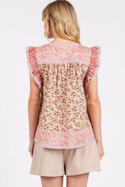 Mittoshop Floral Notched Ruffled Cap Sleeve Blouse - Shop Style & More | Fresh Looks, Everyday Deals & Free Shipping