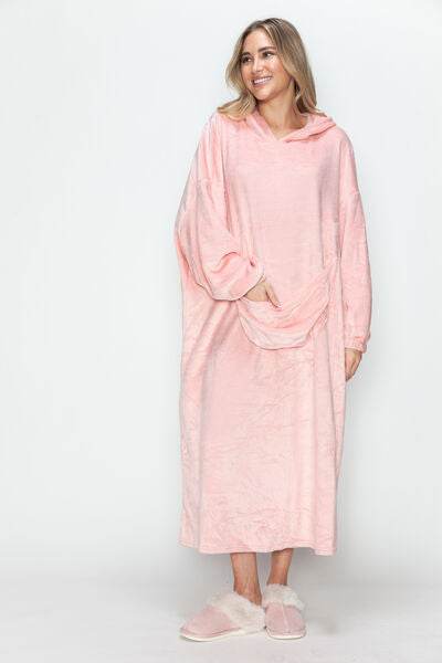 Double Take Full Size Pocketed Hooded Midi Lounge Dress - Shop Style & More | Fresh Looks, Everyday Deals & Free Shipping