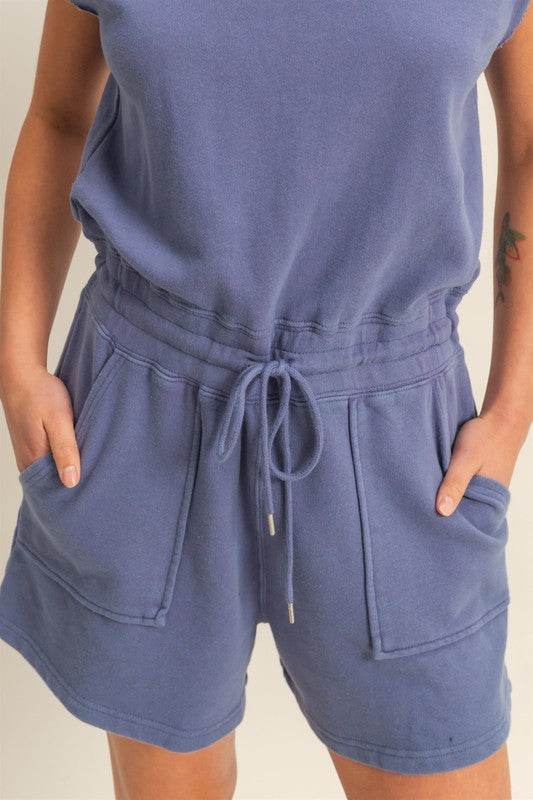 HYFVE Round Neck Cap Sleeve Drawstring Waist Romper - Shop Style & More | Fresh Looks, Everyday Deals & Free Shipping