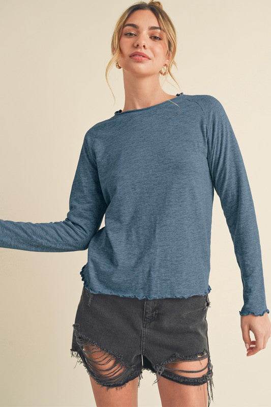 Aemi + Co Lettuce Hemline Round Neck Raglan Sleeve T-Shirt - Shop Style & More | Fresh Looks, Everyday Deals & Free Shipping