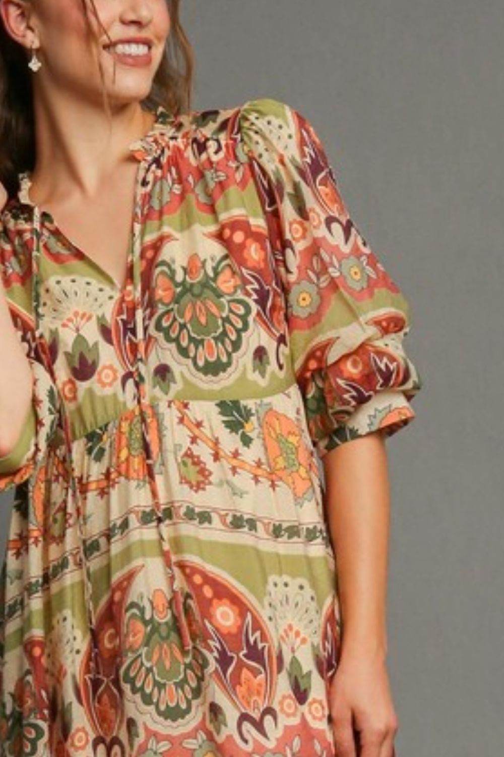 Umgee Full Size Tiered Border Print Midi Dress Plus Size - Shop Style & More | Fresh Looks, Everyday Deals & Free Shipping