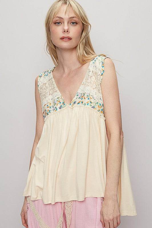 POL Lace Detail Frill Floral V-Neck Sleeveless Top - Shop Style & More | Fresh Looks, Everyday Deals & Free Shipping