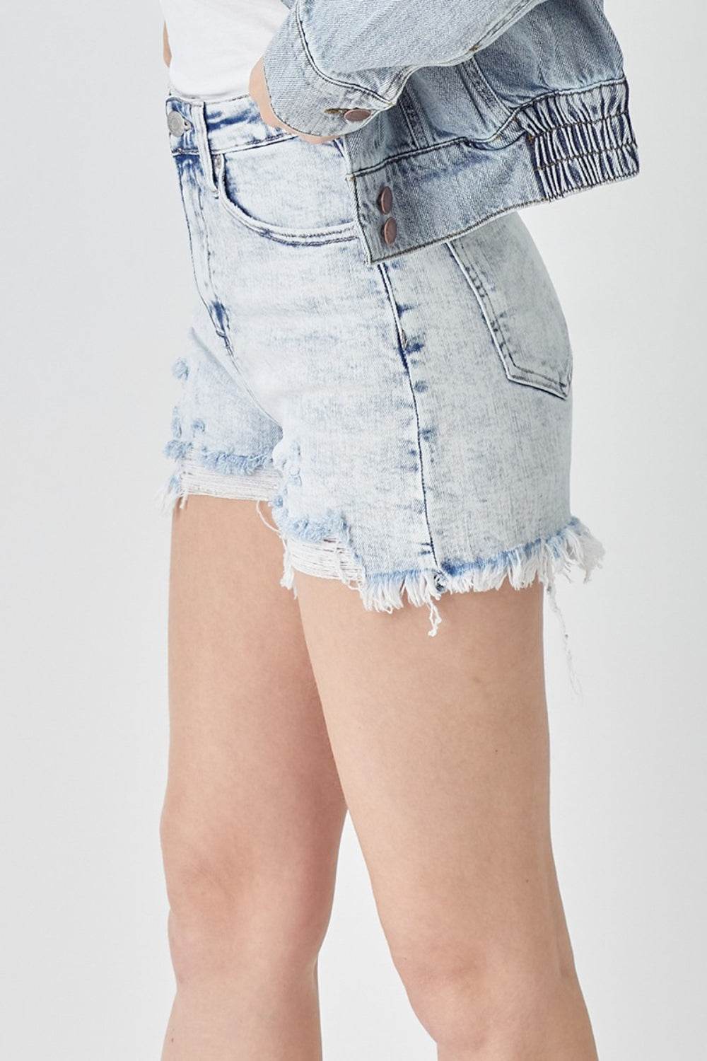RISEN Raw Hem Distressed High Rise Denim Shorts - Shop Style & More | Fresh Looks, Everyday Deals & Free Shipping