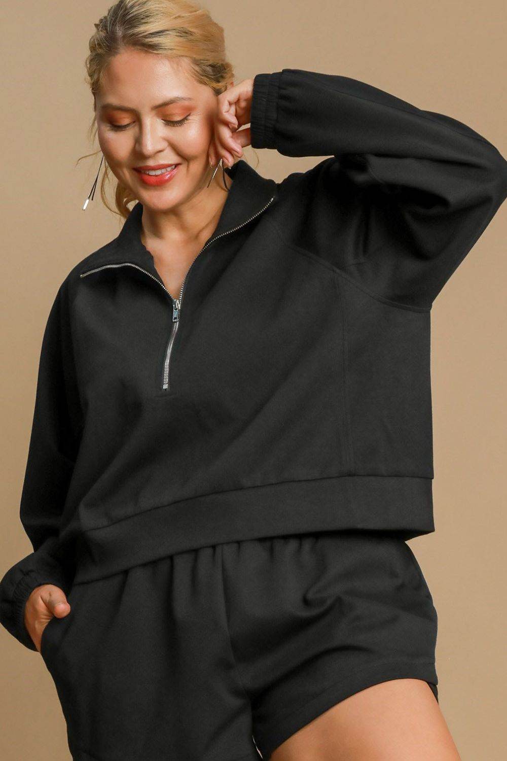 Umgee Full Size Half Zip Cropped Sweatshirt Plus Size - Shop Style & More | Fresh Looks, Everyday Deals & Free Shipping
