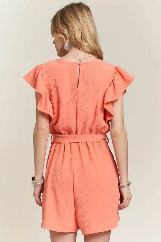 ADORA Ruffle Sleeves Romper with Pockets - Shop Style & More | Fresh Looks, Everyday Deals & Free Shipping