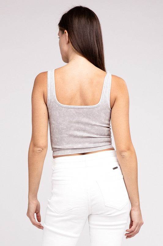 2 Way Neckline Washed Ribbed Cropped Tank Top - Shop Style & More | Fresh Looks, Everyday Deals & Free Shipping