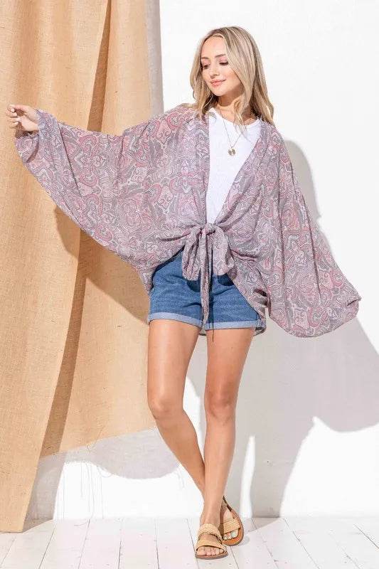 And The Why Sheer Front Tie Knot Oversized Kimono Wrap Cover Up - Shop Style & More | Fresh Looks, Everyday Deals & Free Shipping