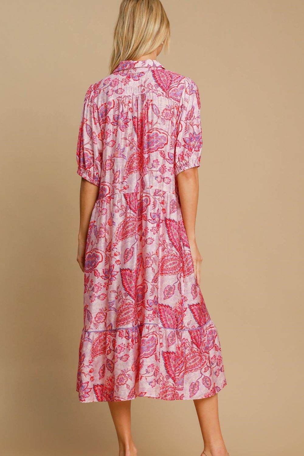 Umgee Full Size Ruffled Hem Floral Paisley Print Half Sleeve Midi Dress Plus Size - Shop Style & More | Fresh Looks, Everyday Deals & Free Shipping