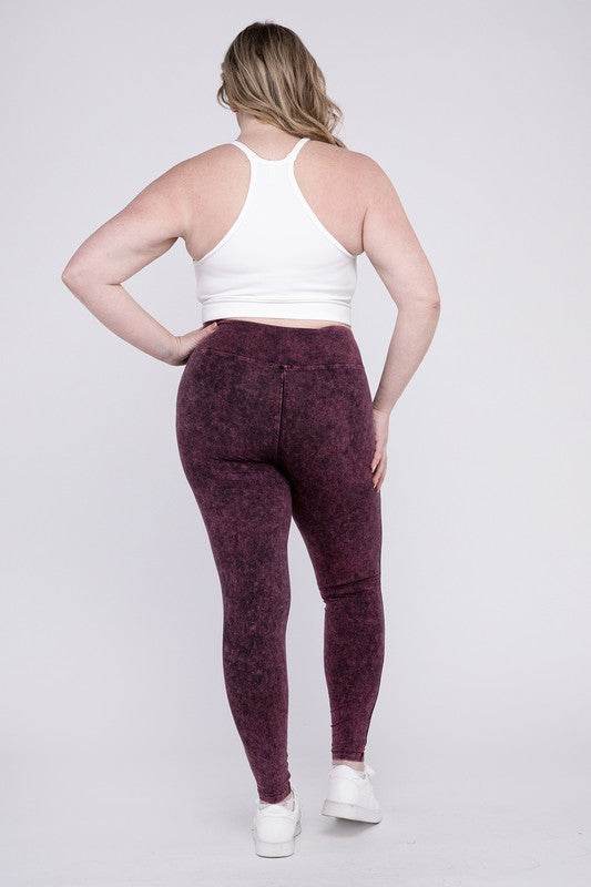 Plus Mineral Washed Wide Waistband Yoga Leggings - Shop Style & More | Fresh Looks, Everyday Deals & Free Shipping