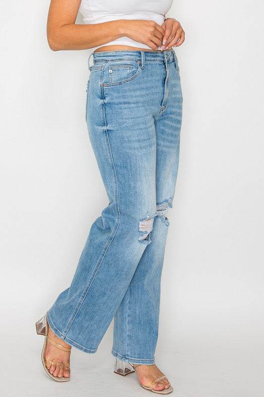bytos Full Size Distressed High Rise Straight Jeans - Shop Style & More | Fresh Looks, Everyday Deals & Free Shipping