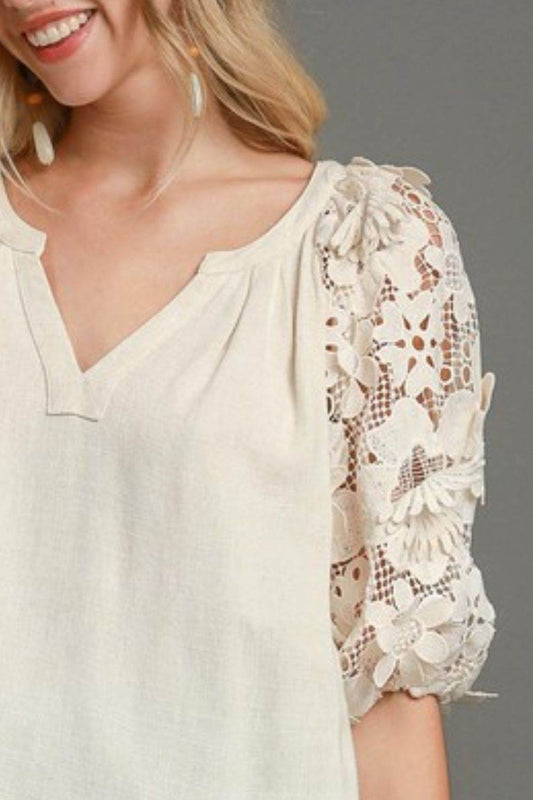 Umgee Full Size French Terry Boxy Cut Top with 3D Floral Sleeve Plus Size - Shop Style & More | Fresh Looks, Everyday Deals & Free Shipping