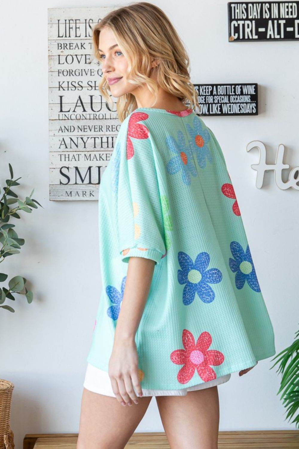 HOPELY Floral Waffle Oversize T-Shirt - Shop Style & More | Fresh Looks, Everyday Deals & Free Shipping