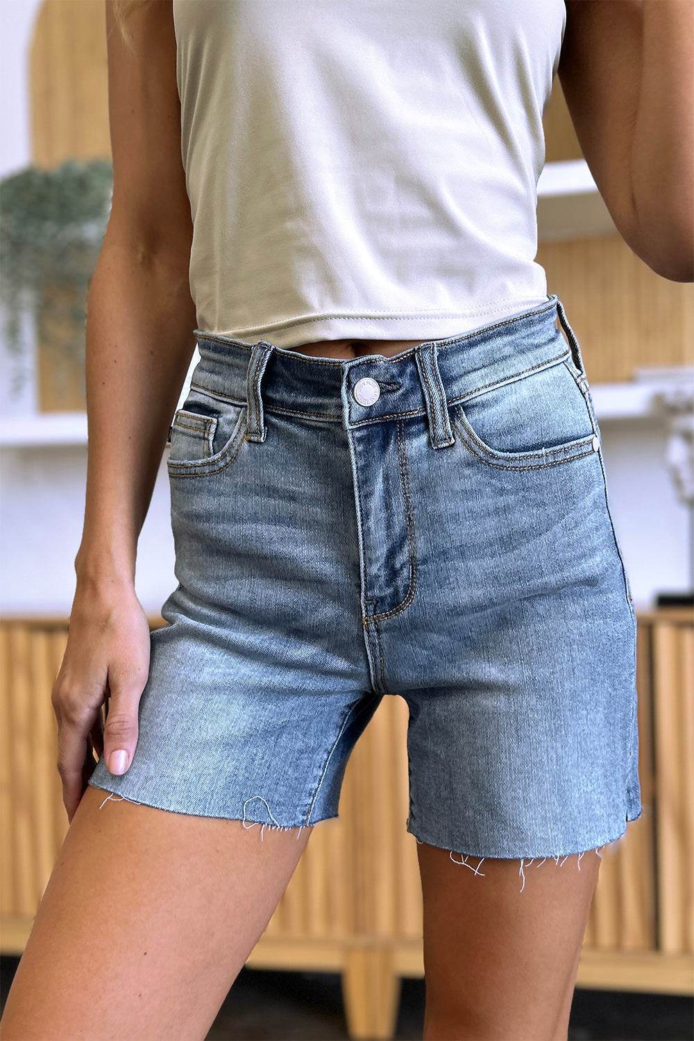 Judy Blue Full Size High Waist Raw Hem Denim Shorts - Shop Style & More | Fresh Looks, Everyday Deals & Free Shipping