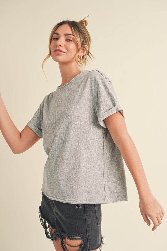 Aemi + Co Exposed Seam Round Neck Short Sleeve T-Shirt - Shop Style & More | Fresh Looks, Everyday Deals & Free Shipping