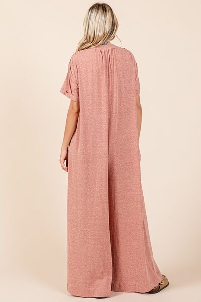 Mittoshop Button Detail Jumpsuit - Short Sleeve Wide Leg Jumpsuit Jumpsuits